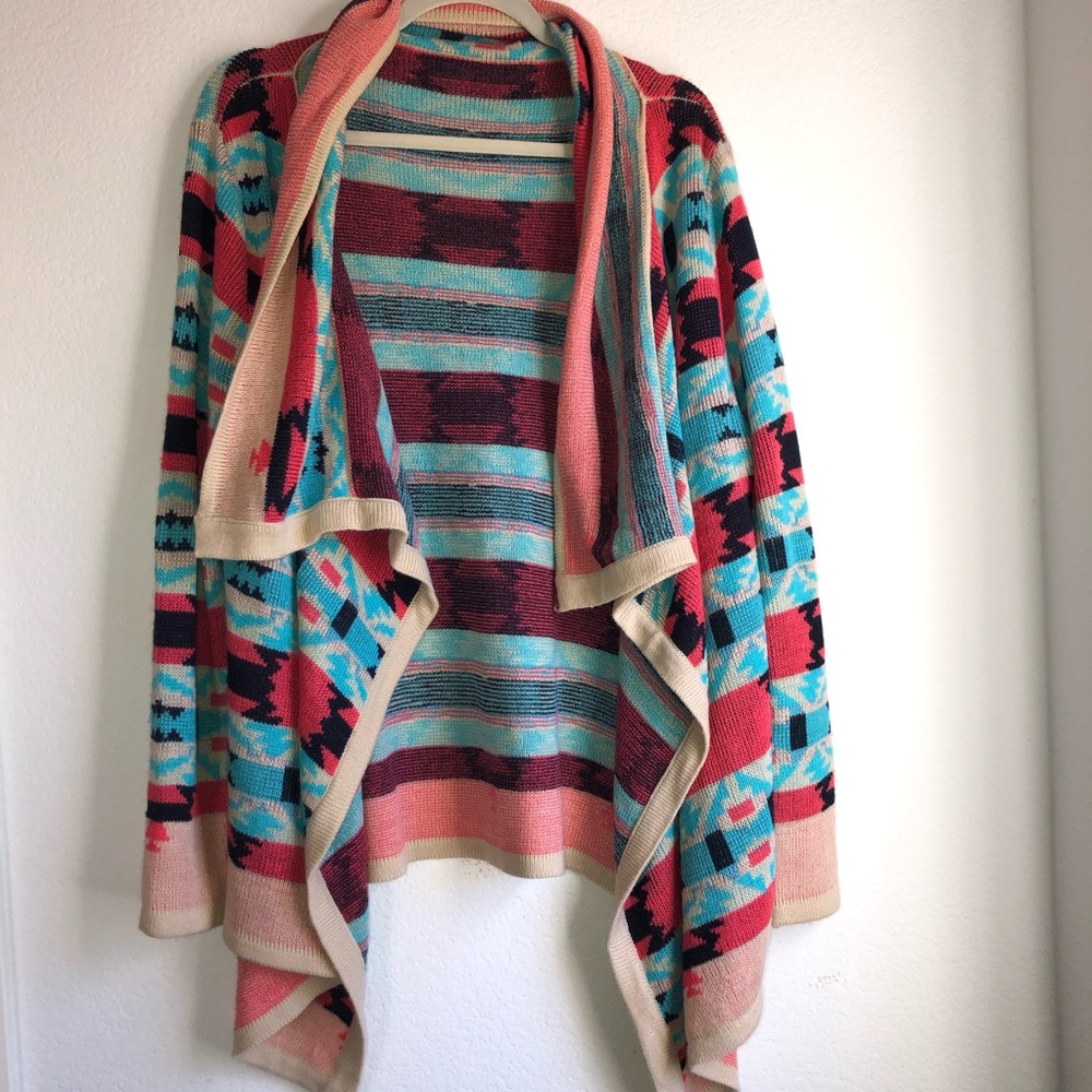 Coral/aqua/cream/navy waterfall cardigan - Picture 2 of 3
